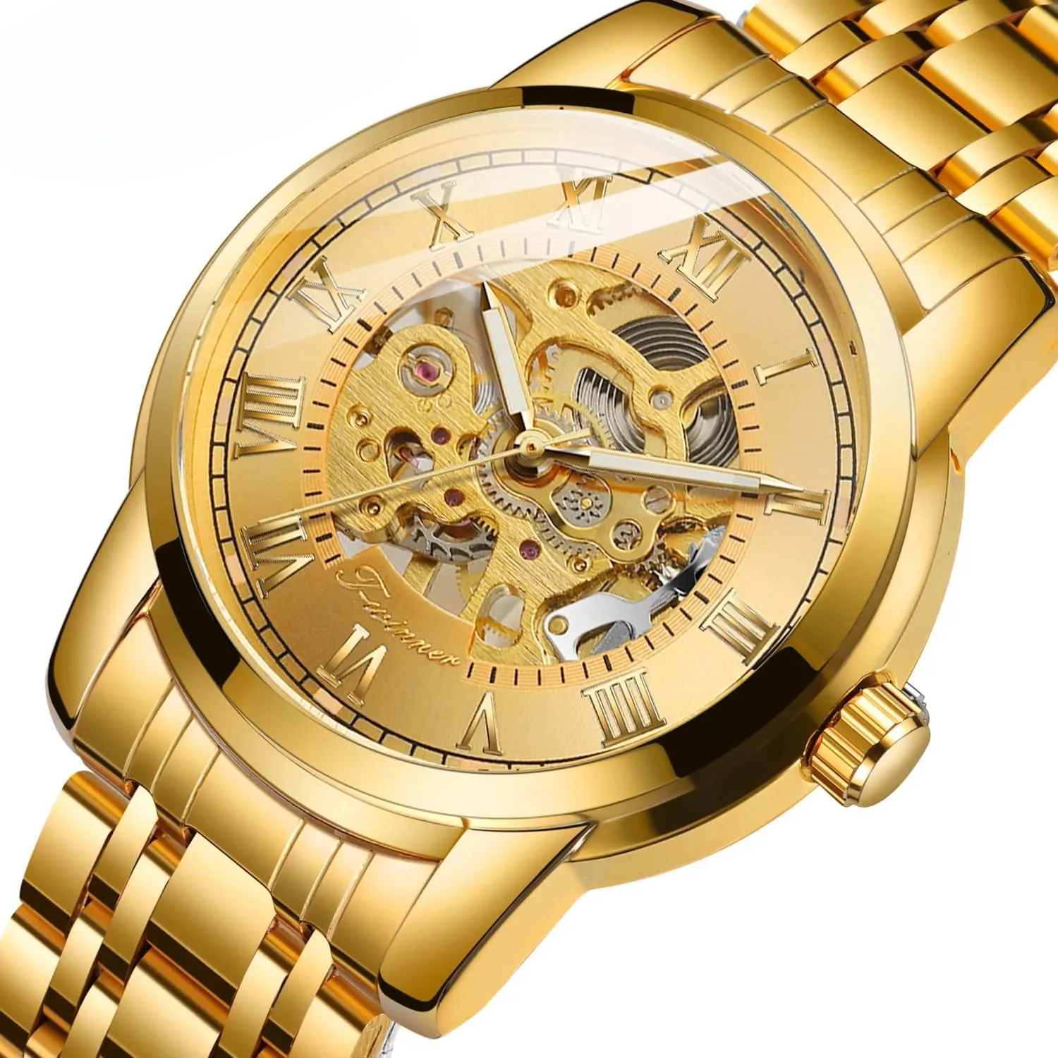 FORSINING Fashion Men's Casual Automatic Mechanical Watch Waterproof Stainless Steel Strap Skeleton Hollow Men's Watch
