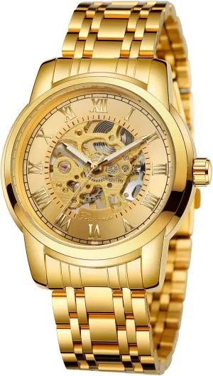 FORSINING Fashion Men's Casual Automatic Mechanical Watch Waterproof Stainless Steel Strap Skeleton Hollow Men's Watch