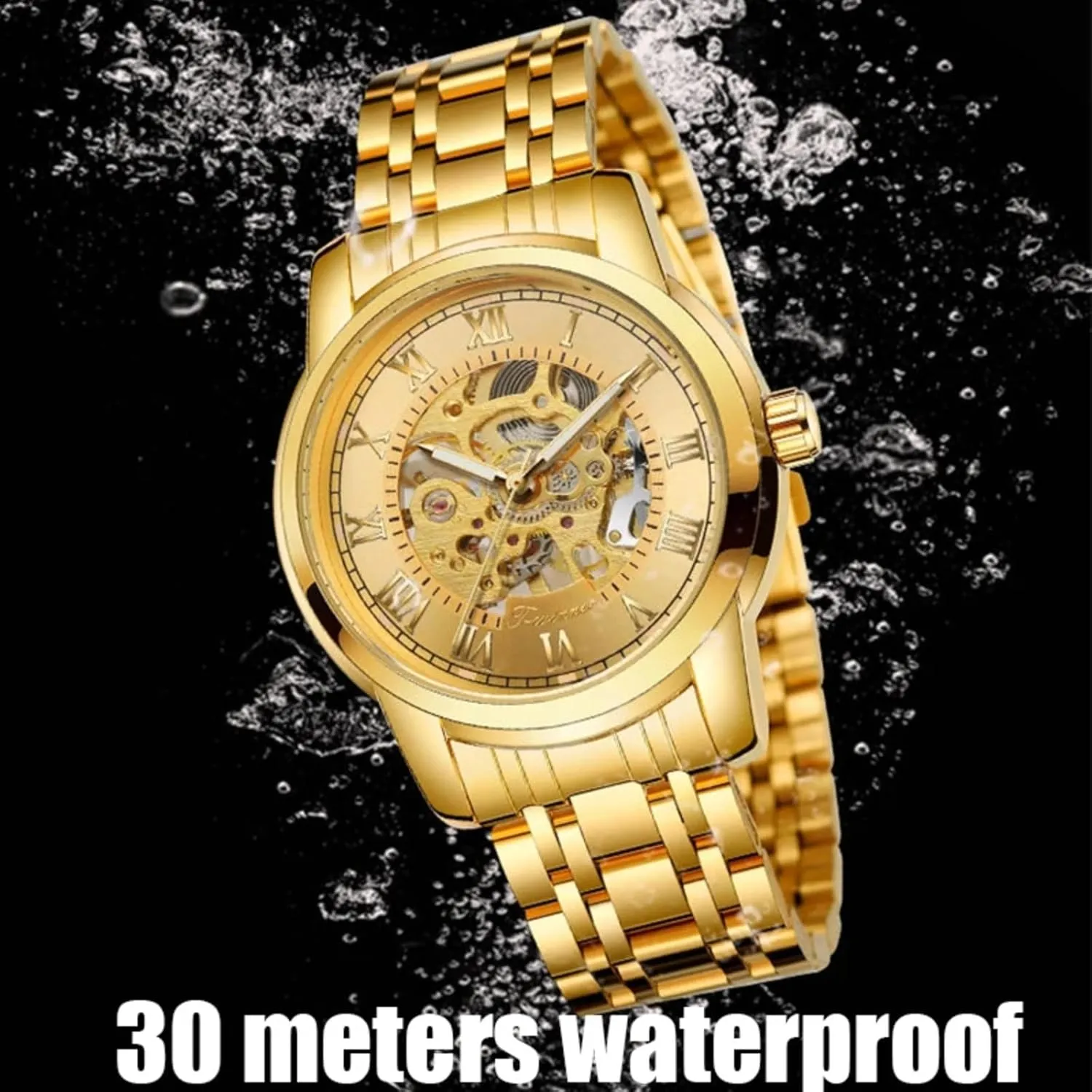 FORSINING Fashion Men's Casual Automatic Mechanical Watch Waterproof Stainless Steel Strap Skeleton Hollow Men's Watch