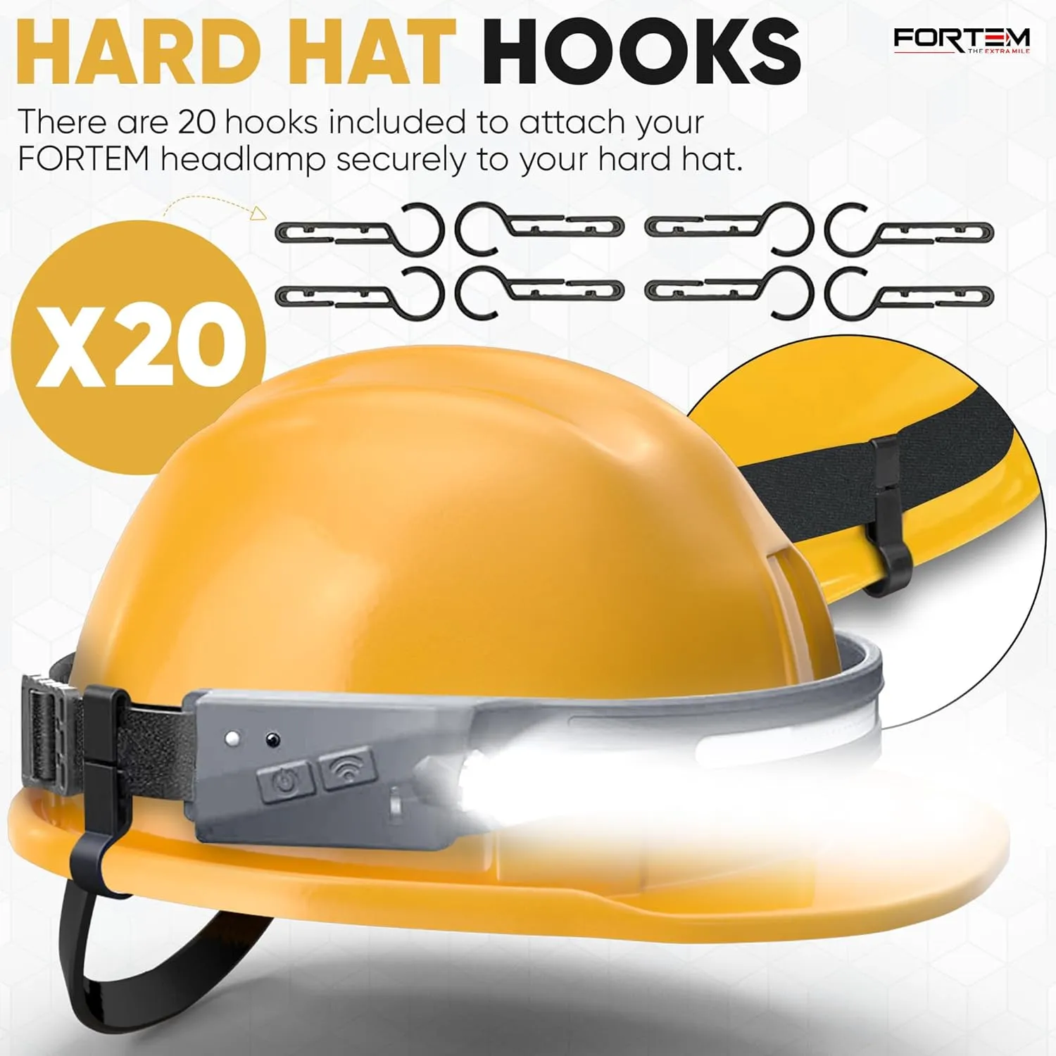 FORTEM Headlamp Rechargeable 5-Pack, 230° Wide Beam LED Head Lamp w/Motion Sensor, 6 Modes for Mechanic, 350 Lumen Hardhat Flashlight, Waterproof Headlight for Camping, Running, Hiking, Cycling