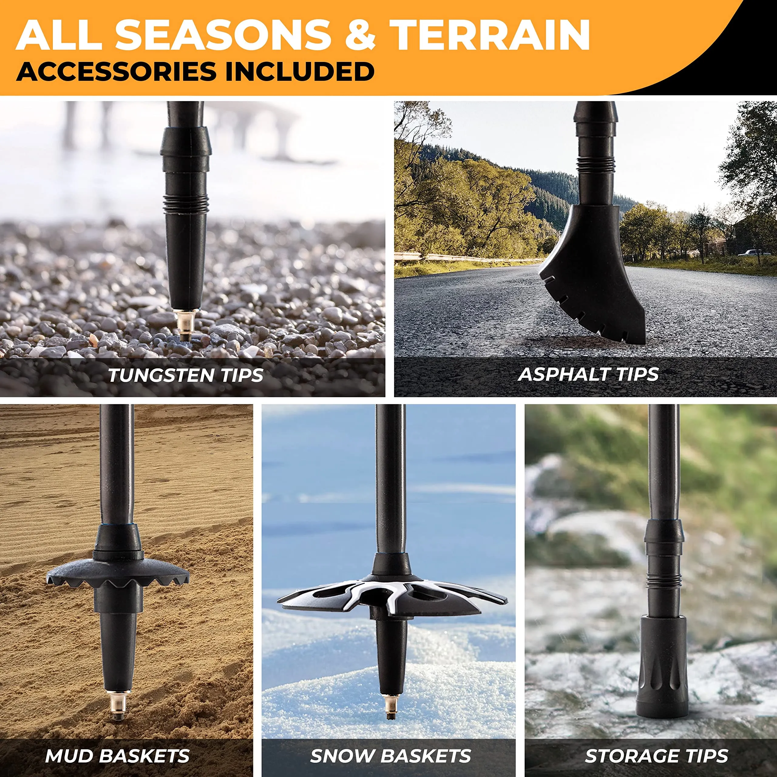 Foxelli Carbon Fiber Trekking Poles – Lightweight Collapsible Hiking Poles, Shock-Absorbent Walking Sticks with Natural Cork Grips, Flip Locks, 4 Season/All Terrain Accessories and Carry Bag
