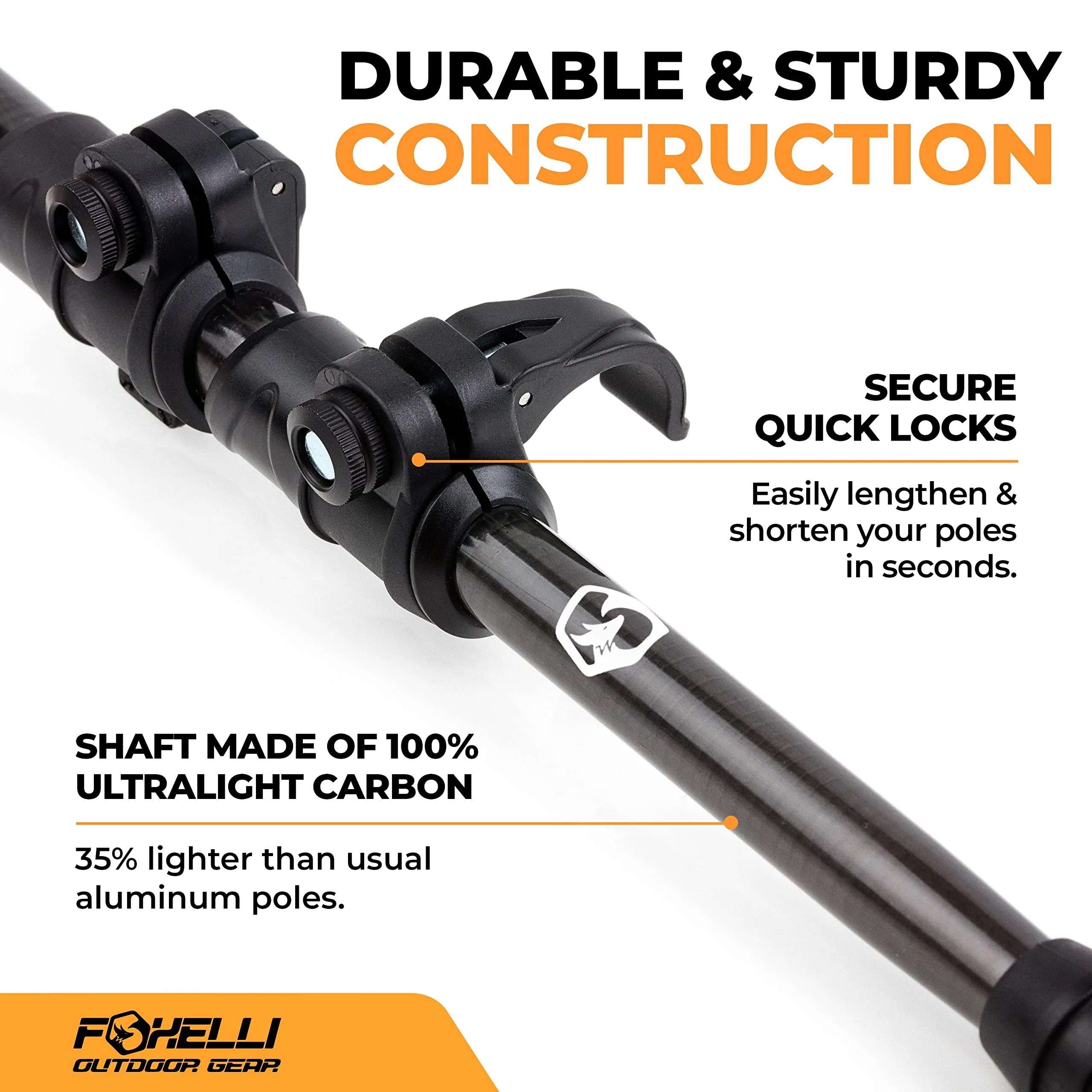 Foxelli Carbon Fiber Trekking Poles – Lightweight Collapsible Hiking Poles, Shock-Absorbent Walking Sticks with Natural Cork Grips, Flip Locks, 4 Season/All Terrain Accessories and Carry Bag