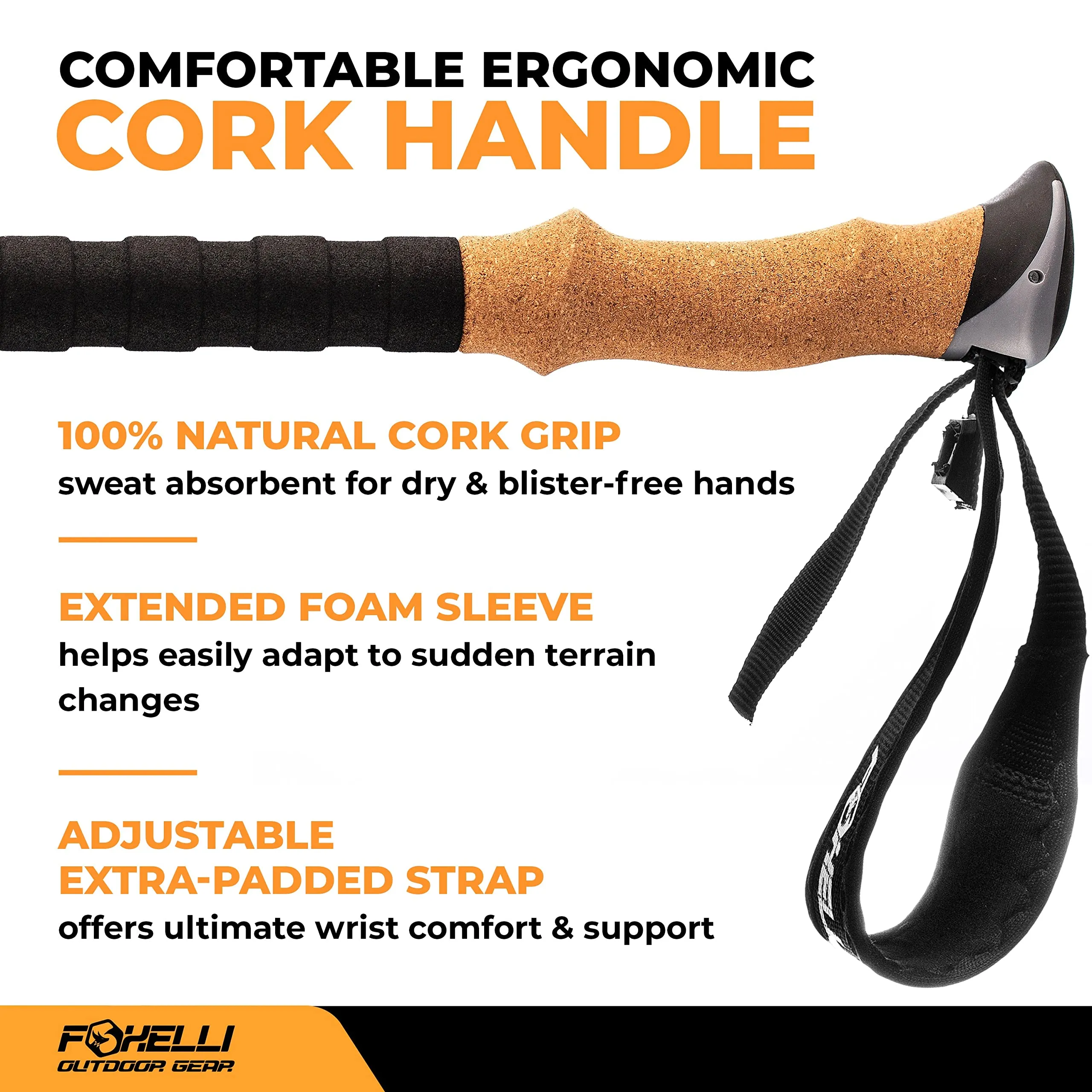 Foxelli Carbon Fiber Trekking Poles – Lightweight Collapsible Hiking Poles, Shock-Absorbent Walking Sticks with Natural Cork Grips, Flip Locks, 4 Season/All Terrain Accessories and Carry Bag