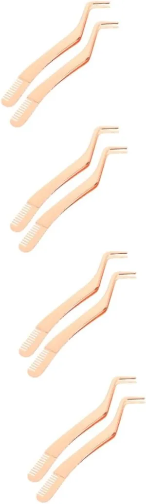 FRCOLOR 8pcs Stainless Steel Eyelash Tweezers Comb Ergonomic Design Lash Applicator Tool for Eyelash Extensions Easy and for Makeup