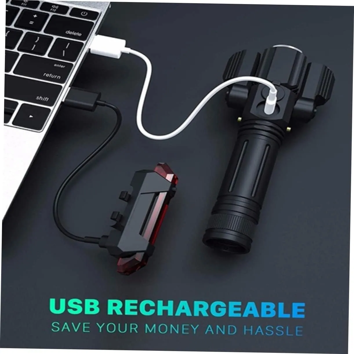 Front Light Aircraft Shape Flashlight Waterproof Light Three Lamp Head Flashlight Socket Glare