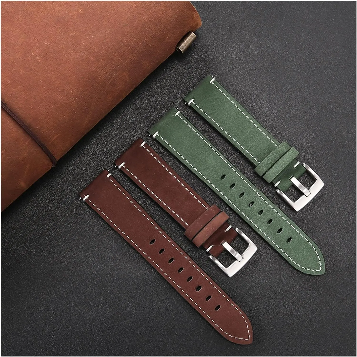 Frosted Skin Watchband Belt for Men Women Matte Leather Watch Straps Green Unisex Soft Watch Bracelet Accessories