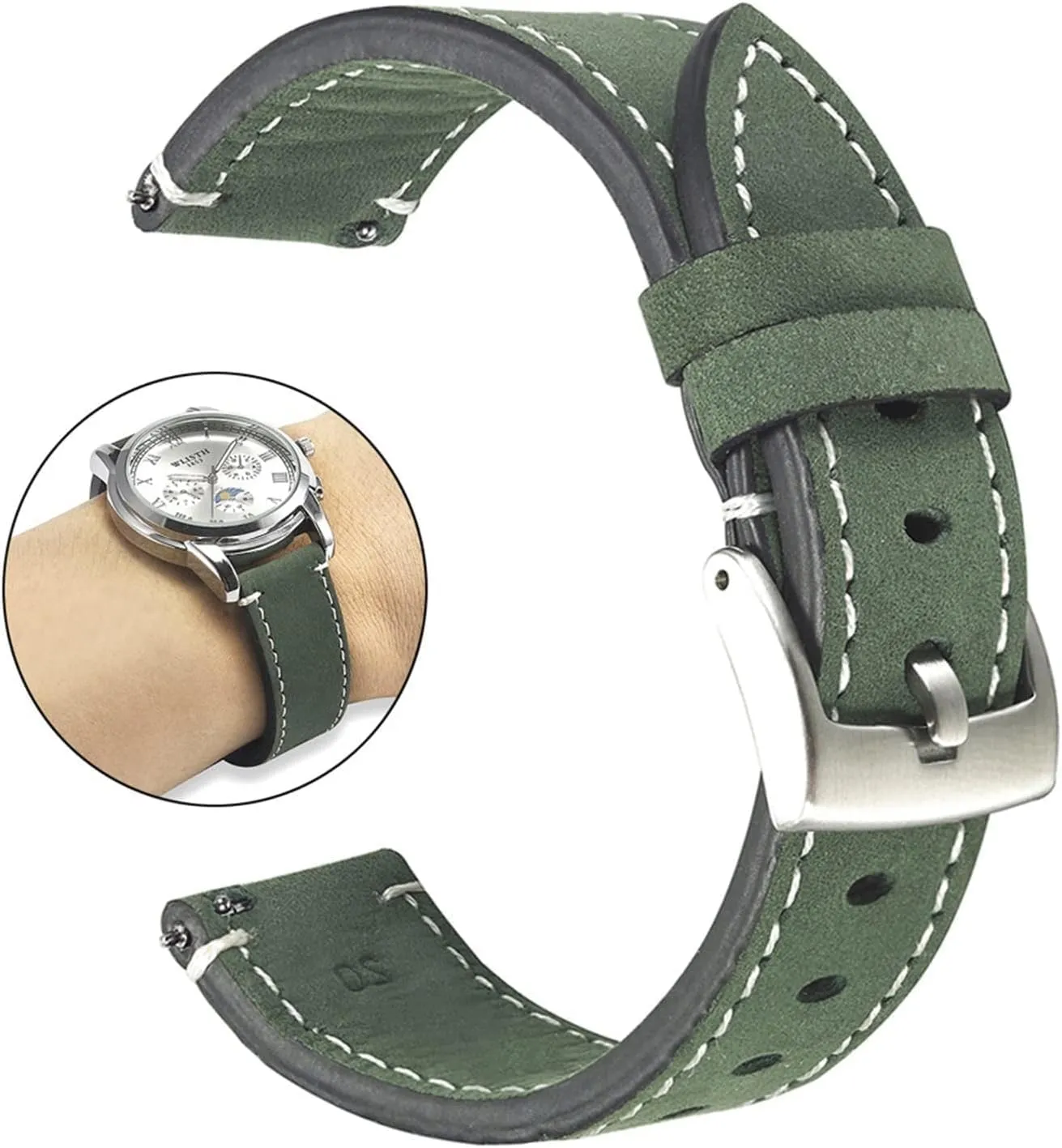 Frosted Skin Watchband Belt for Men Women Matte Leather Watch Straps Green Unisex Soft Watch Bracelet Accessories