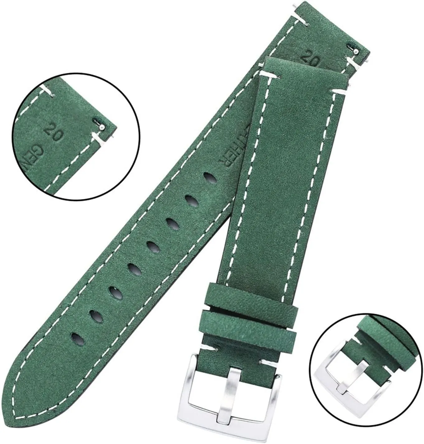 Frosted Skin Watchband Belt for Men Women Matte Leather Watch Straps Green Unisex Soft Watch Bracelet Accessories