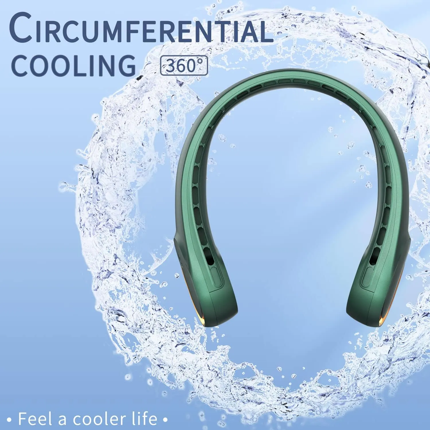 FrSara Bladeless Neck Fan, Strong Wind, Adjustable, 360° Cooling, Super Quiet, No Blade Fan Design, No Hair Twisting, Even Air Volume On Both Sides, Non-Slip Material, Short Charging, Long Use Time