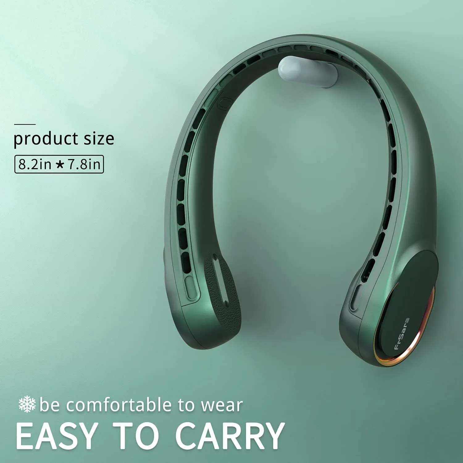 FrSara Bladeless Neck Fan, Strong Wind, Adjustable, 360° Cooling, Super Quiet, No Blade Fan Design, No Hair Twisting, Even Air Volume On Both Sides, Non-Slip Material, Short Charging, Long Use Time