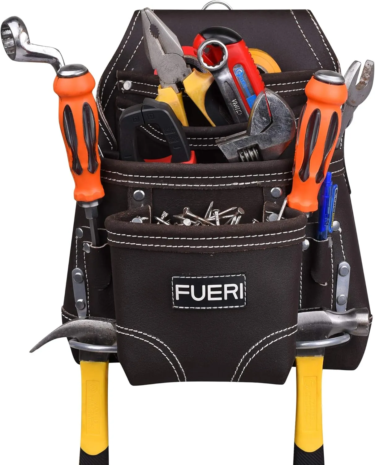 FUERI Leather Tool Pouches Dual Hammer Holster Heavy Duty Pouch Bag for Men Construction Carpenter Electrician Framer Women