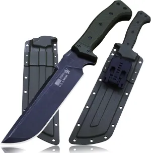 Full Tang Outdoor Knife – 440C Stainless Steel Blade, 6mm Thick, 14.8in Overall, Nylon Fiber Handle & Sheath, Camping Hunting Survival Tool (green)