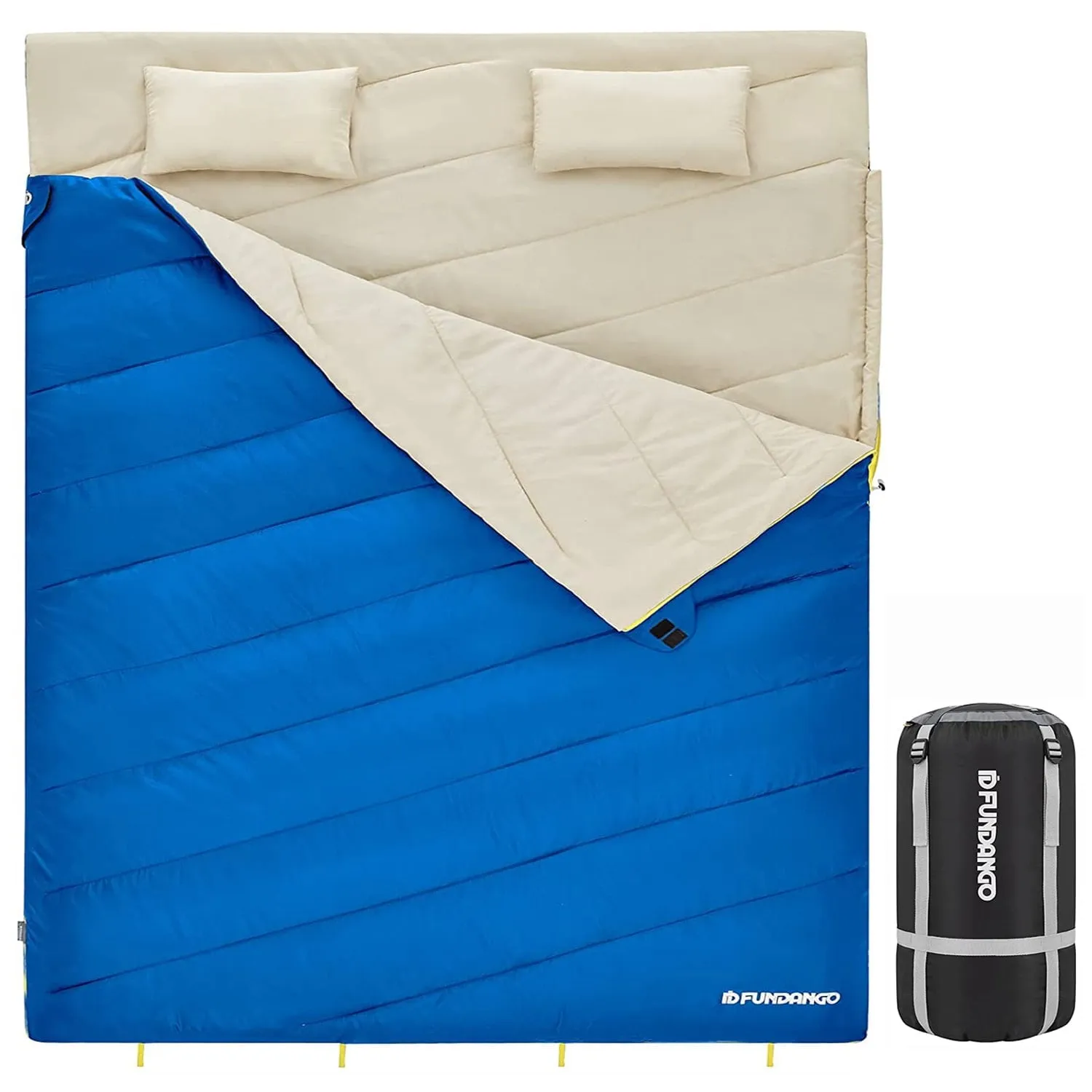 FUNDANGO 3-in-1 Camping Sleeping Bags for Adult with Pillows Oversized Lightweight Double Sleep Bag 39.2°F-62.6°F Cyan
