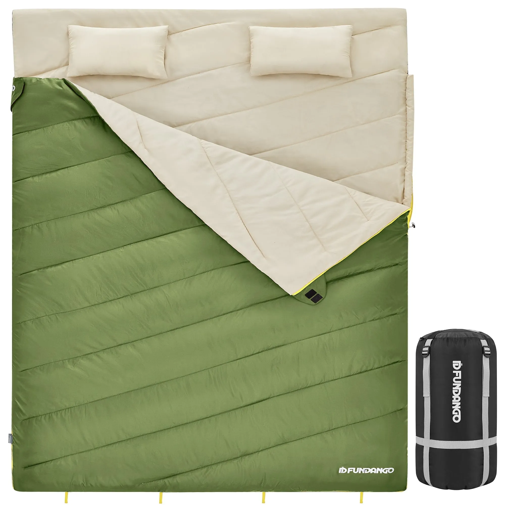 FUNDANGO 3-in-1 Camping Sleeping Bags for Adult with Pillows Oversized Lightweight Double Sleep Bag 39.2°F-62.6°F Cyan