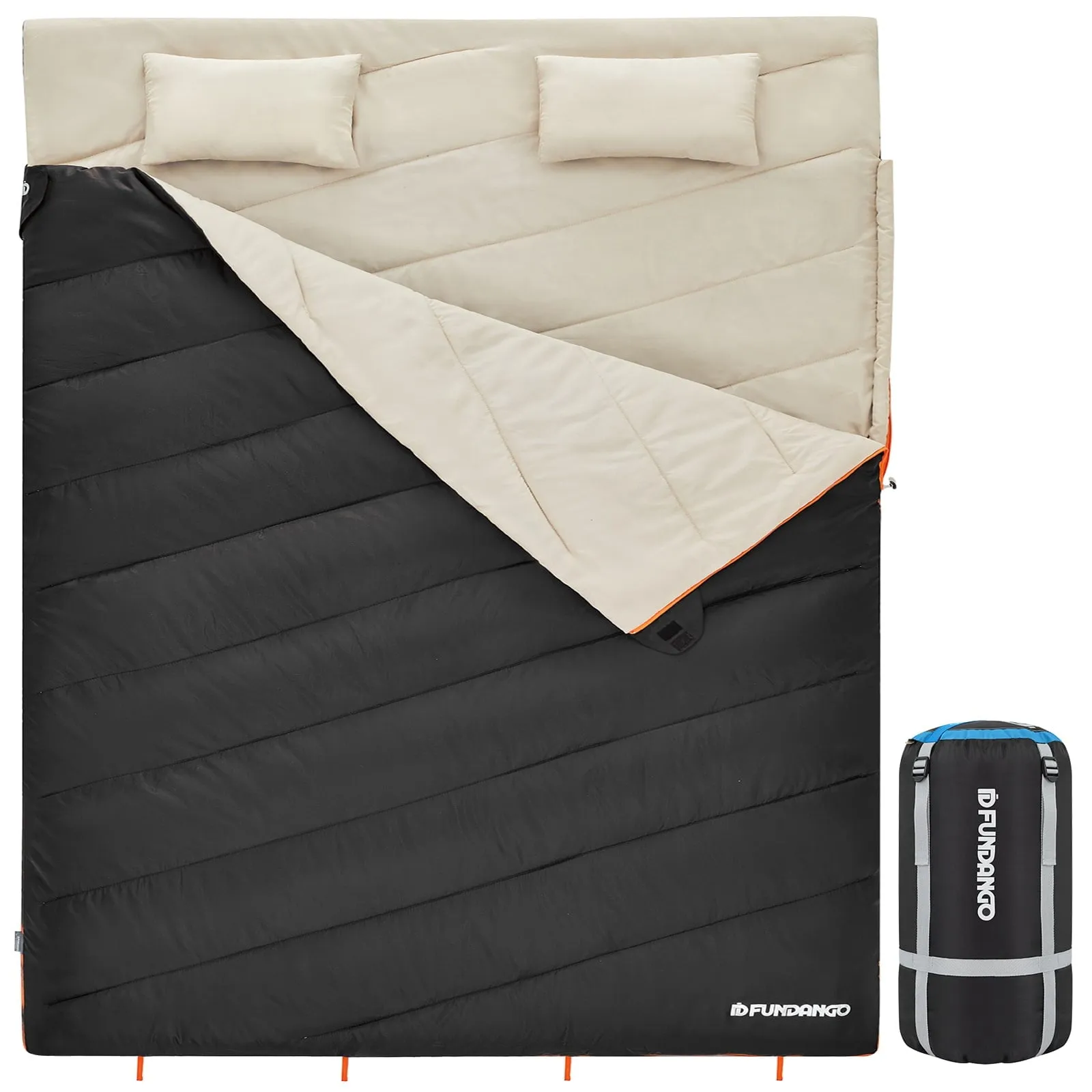 FUNDANGO 3-in-1 Camping Sleeping Bags for Adult with Pillows Oversized Lightweight Double Sleep Bag 39.2°F-62.6°F Cyan
