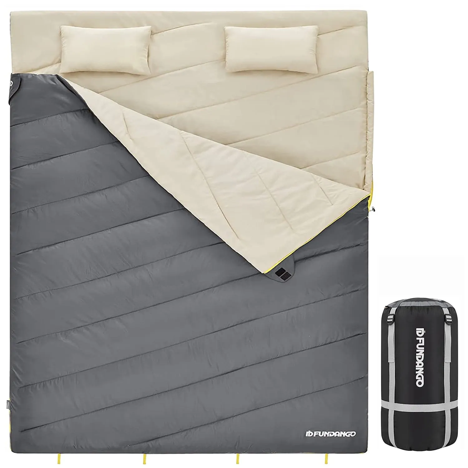 FUNDANGO 3-in-1 Camping Sleeping Bags for Adult with Pillows Oversized Lightweight Double Sleep Bag 39.2°F-62.6°F Cyan