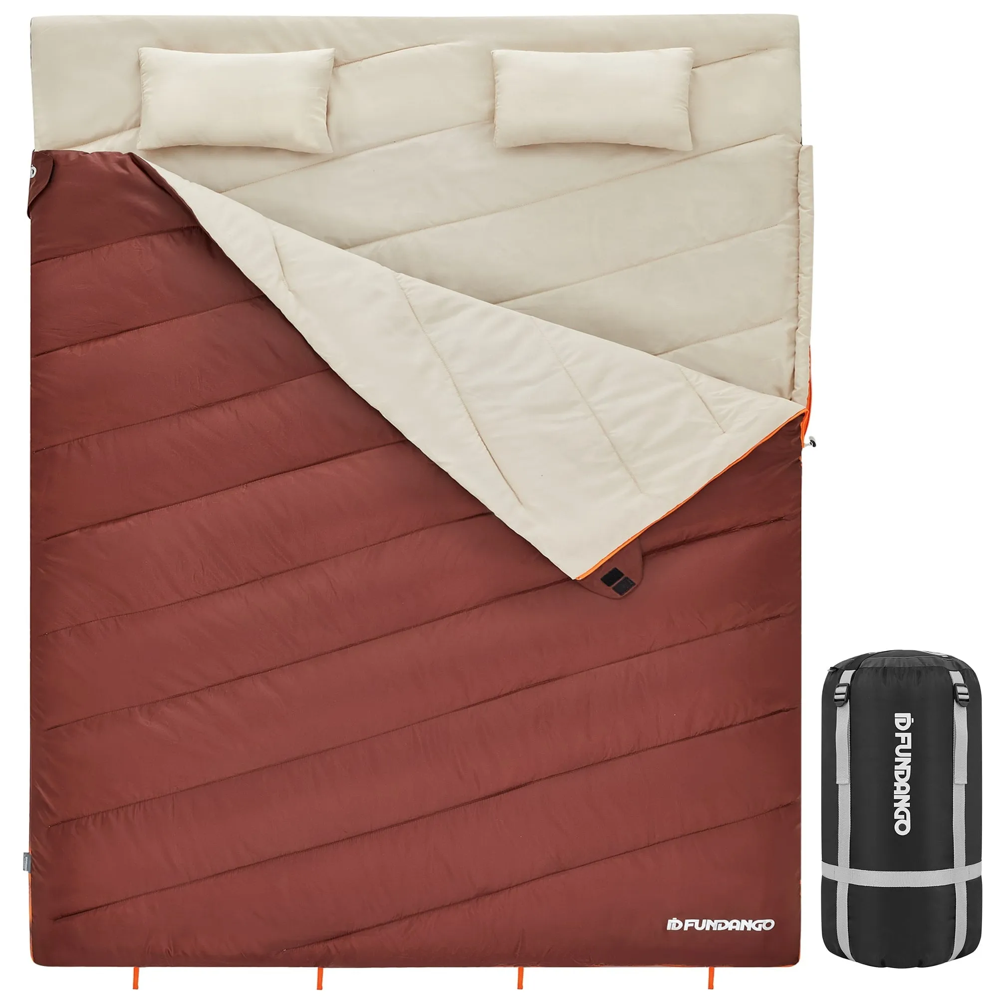 FUNDANGO 3-in-1 Camping Sleeping Bags for Adult with Pillows Oversized Lightweight Double Sleep Bag 39.2°F-62.6°F Cyan