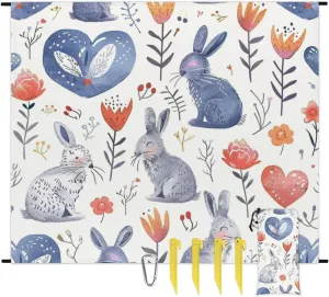 Funny Easter Rabbit Beach Blanket, Sandproof Beach Mat, Adults Waterproof Quick Drying Sand Free Mat with 4 x Ground Spikes for Outdoor Travel Camping Hiking, Bunny Cute Spring Floral