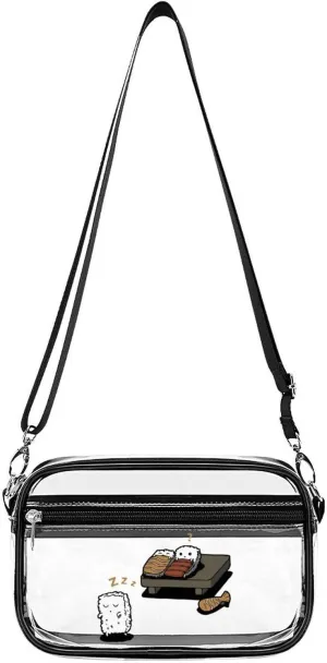 Funny Sleepwalking Sushi Clear Stadium Bag Mini Crossbody Bag Anti-Theft Side Shoulder Bags Messenger Bag Unisex