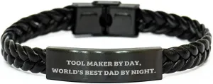 Funny Tool Maker Gifts For Birthday - World's Best Dad By Night Interlaced Leather Tool Maker Accessory, Stainless Steel Engraved, Unique Gift from Tool Maker