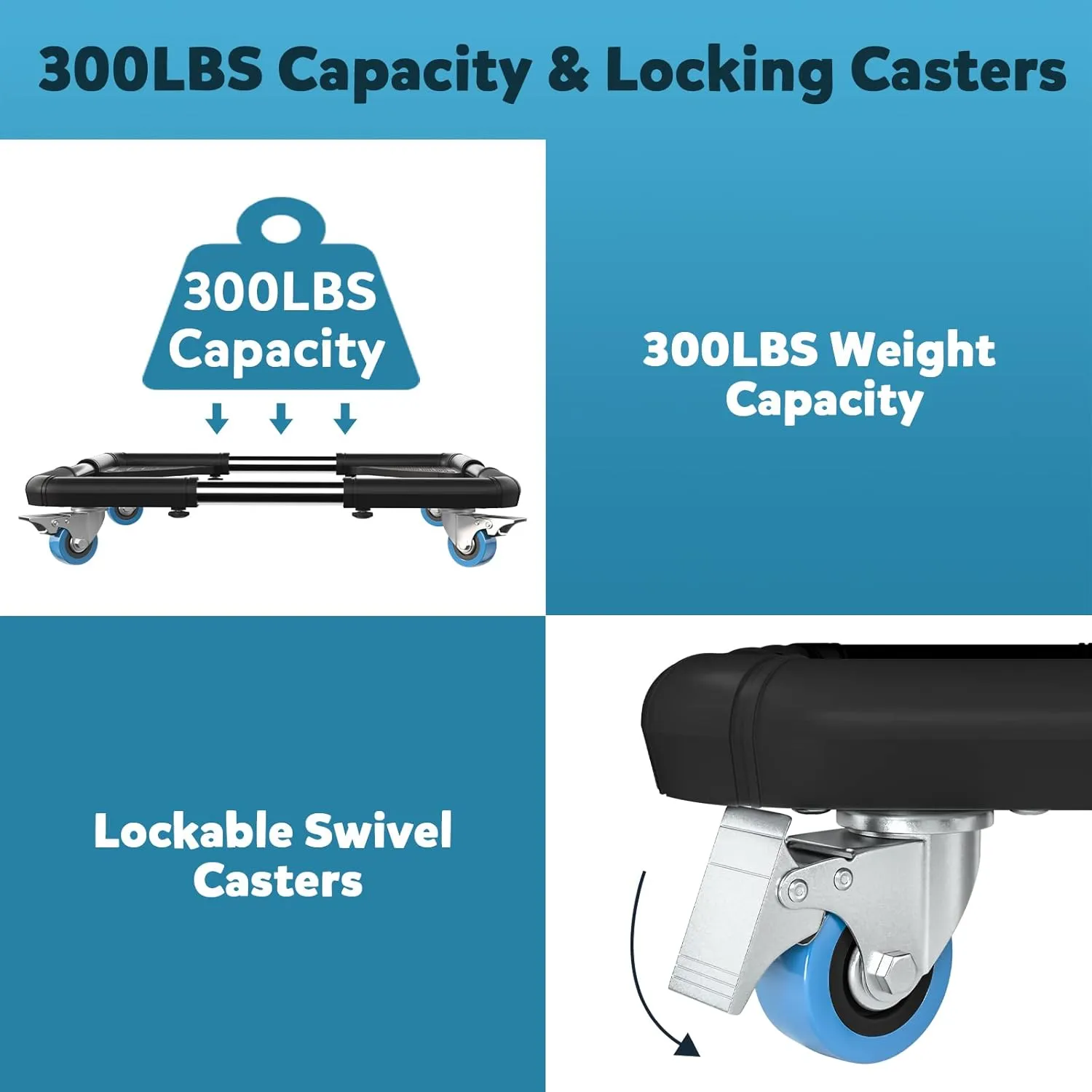 Furniture Dolly, Adjustable Washer Roller Stand with 4 Locking Swivel Wheels, Mobile Base Stand for Washer, Dryer, Refrigerator, Cabinet, Black