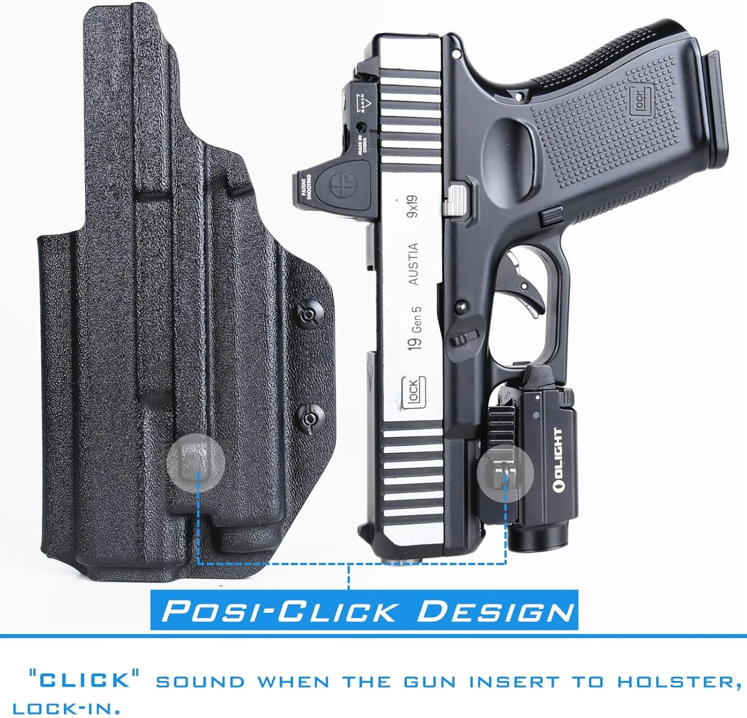 G19/G17 Holster with Light, IWB Kydex Holster for Glock 17 19 19X 22 23 31 32 44 45 47 MOS with Olight Baldr S/Baldr MINI Laser Combo Flashlight, Red Dot Optics Cut, Inside Waistband Concealed Carry