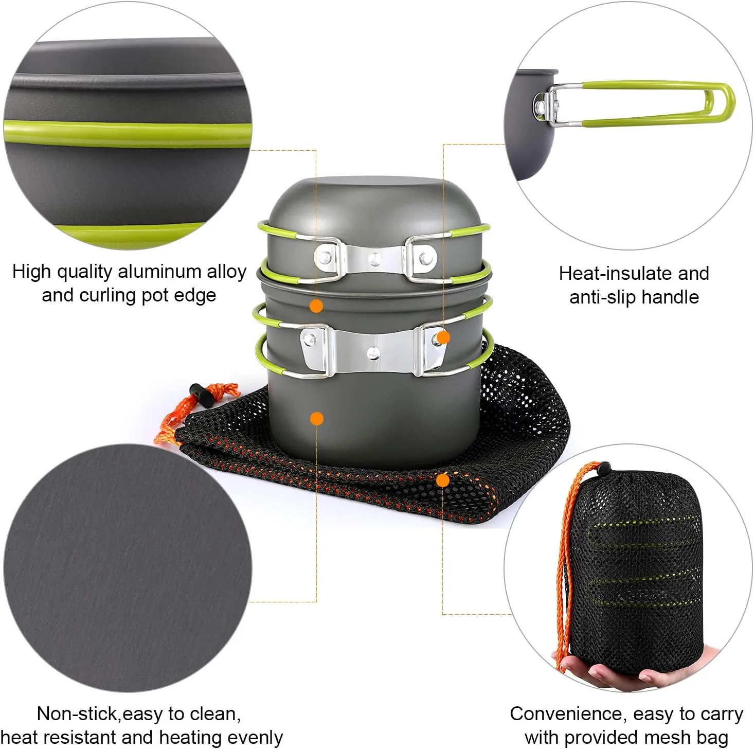 G4Free 2/4/13 PCS Camping Cookware Mess Kit Hiking Backpacking Picnic Cooking Bowl Non Stick Pot Knife Spoon Set