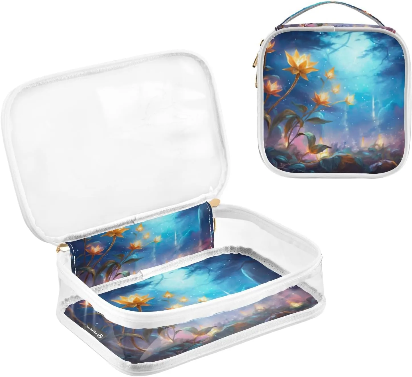 GAIGEO Beautiful And Dreamy Flowers Clear Toiletry Bag Set, Clear Plastic Travel Bags, Women's Toiletry Bag, 2 Pack