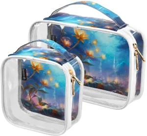 GAIGEO Beautiful And Dreamy Flowers Clear Toiletry Bag Set, Clear Plastic Travel Bags, Women's Toiletry Bag, 2 Pack