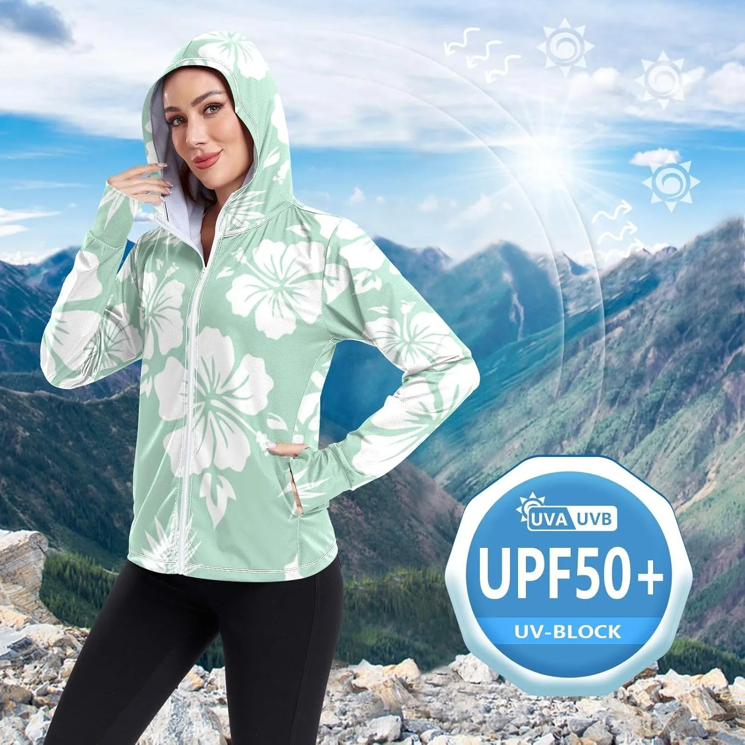 GAIGEO Fried Egg Yellow Women Jacket UPF 50  Women Uv Protection Clothing Thumb Holes Neck Protection, XXL