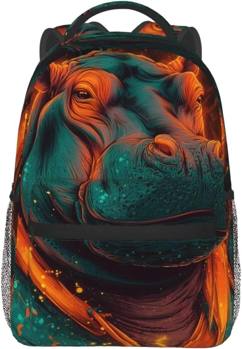 Galaxy Neon Hippo Casual Backpack For Trekking Commute Office