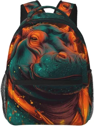 Galaxy Neon Hippo Casual Backpack For Trekking Commute Office