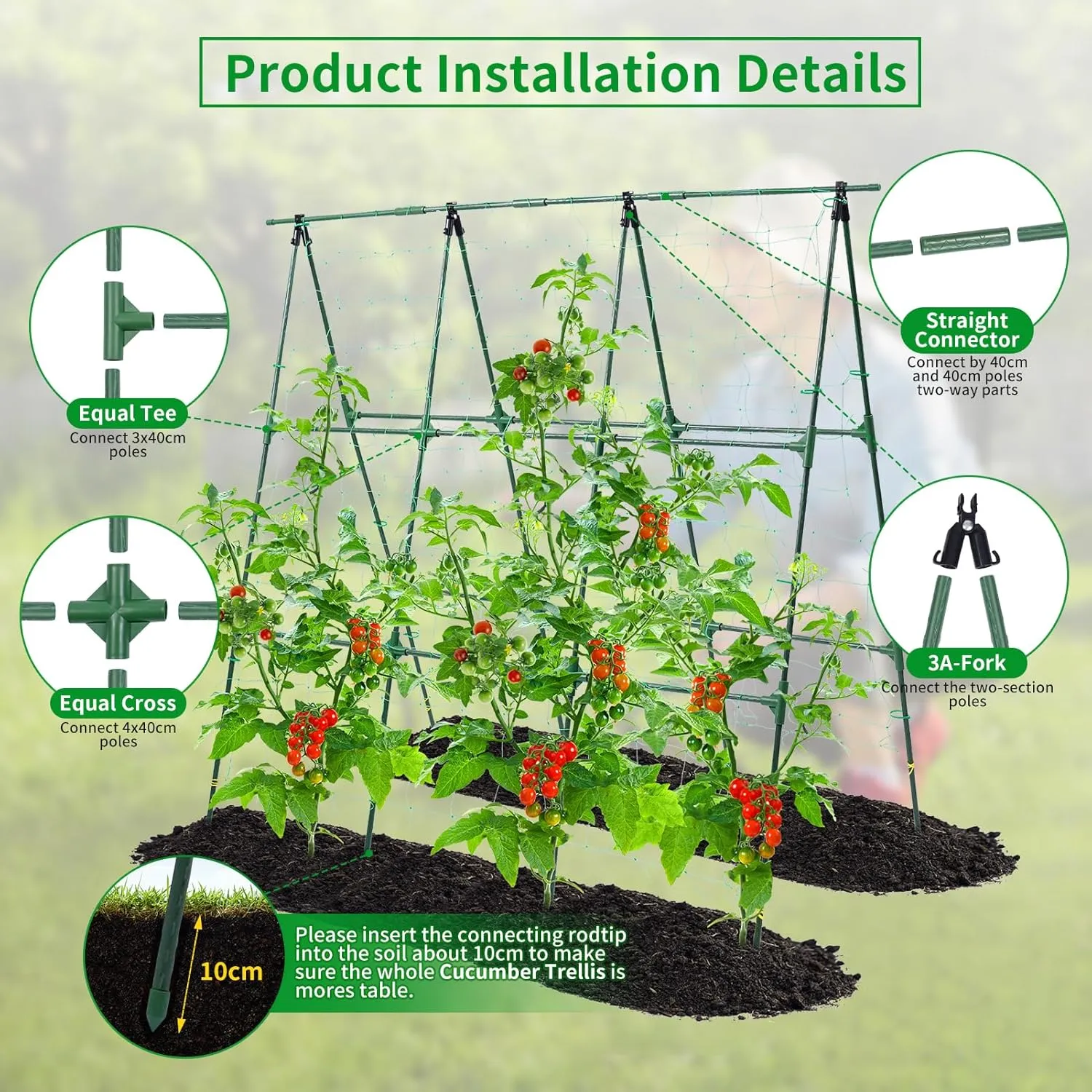 Garden Cucumber Trellis for Climbing Plants Outdoor, 50x48 inch A Frame Cucumber Trellis for Garden Raised Bed, Plant Support for Vegetable Vine Pea Bean, with Netting, Green