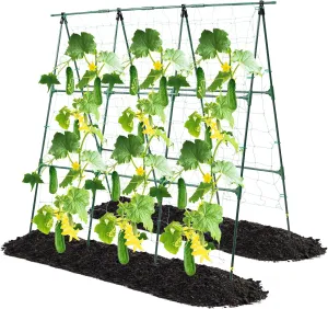 Garden Cucumber Trellis for Climbing Plants Outdoor, 50x48 inch A Frame Cucumber Trellis for Garden Raised Bed, Plant Support for Vegetable Vine Pea Bean, with Netting, Green