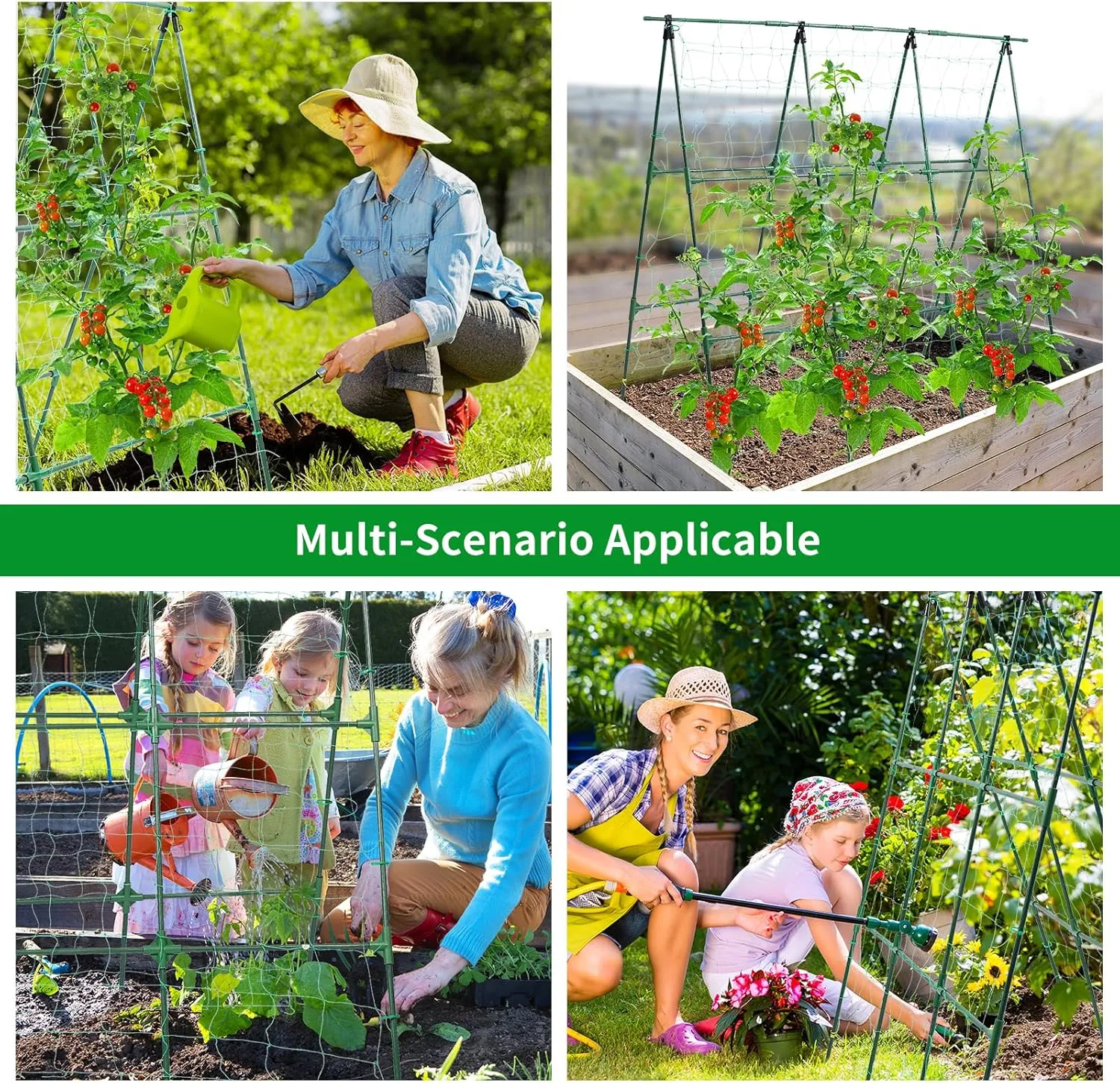 Garden Cucumber Trellis for Climbing Plants Outdoor, 50x48 inch A Frame Cucumber Trellis for Garden Raised Bed, Plant Support for Vegetable Vine Pea Bean, with Netting, Green
