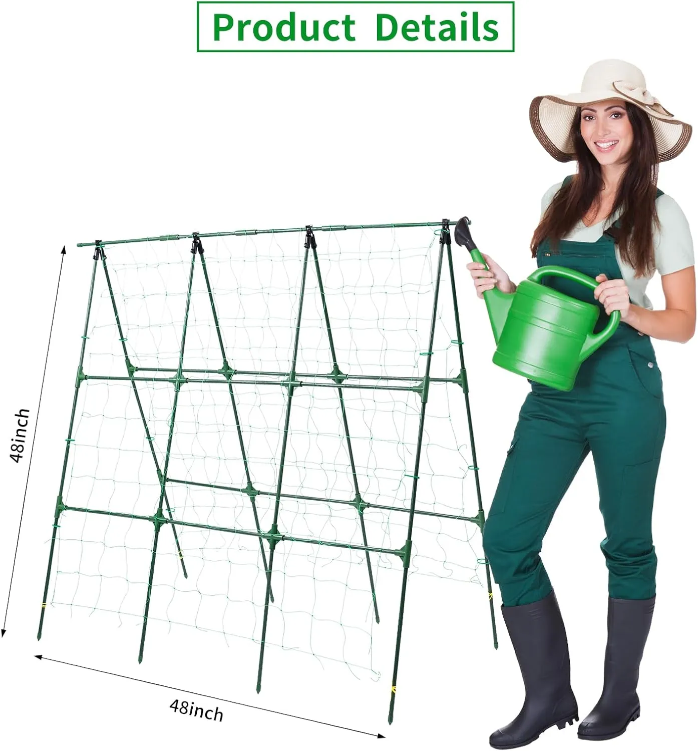 Garden Cucumber Trellis for Climbing Plants Outdoor, 50x48 inch A Frame Cucumber Trellis for Garden Raised Bed, Plant Support for Vegetable Vine Pea Bean, with Netting, Green