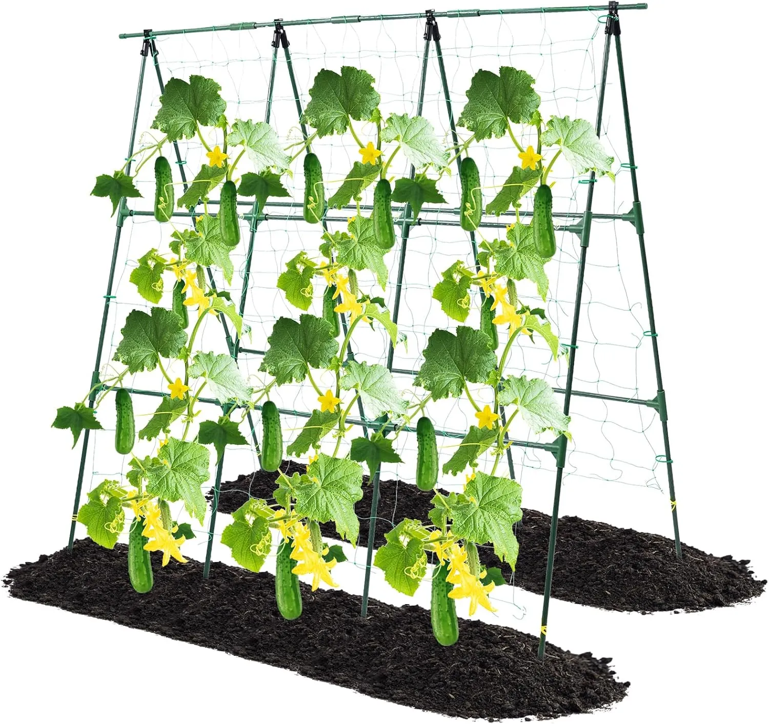 Garden Cucumber Trellis for Climbing Plants Outdoor, 50x48 inch A Frame Cucumber Trellis for Garden Raised Bed, Plant Support for Vegetable Vine Pea Bean, with Netting, Green
