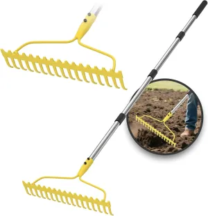 Garden Rakes for Lawns Heavy Duty, 6 FT Bow Rake for Leaves, 17-Tines Metal Rake with Stainless Steel Handle for Yard Leveling, Landscape, Loosening Soil, Yellow