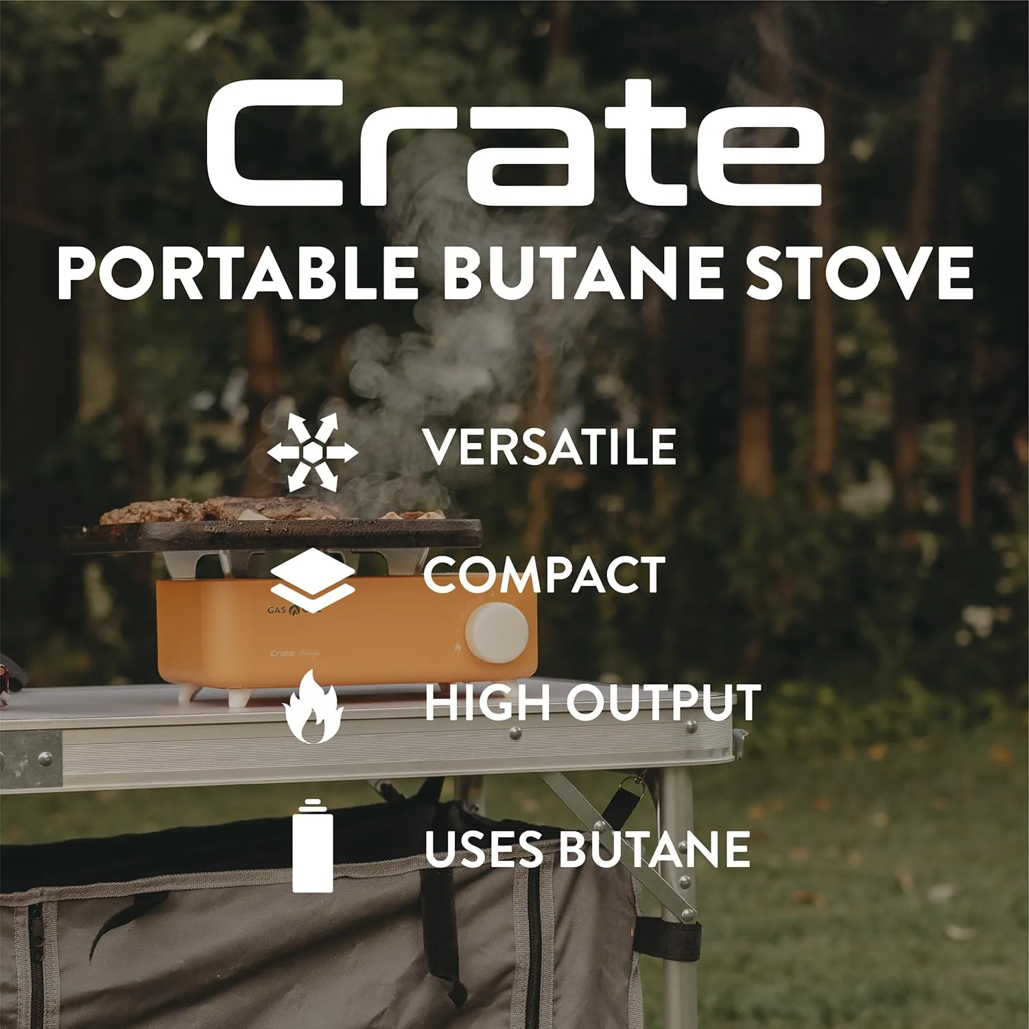 Gas One Butane Fuel Camp Stove – Crate Series - Mini Stove for Camping, Hiking – Portable Gas Stove with Spiral Flame – Even Heat Distribution – Modern and Easy to Use (Orange)