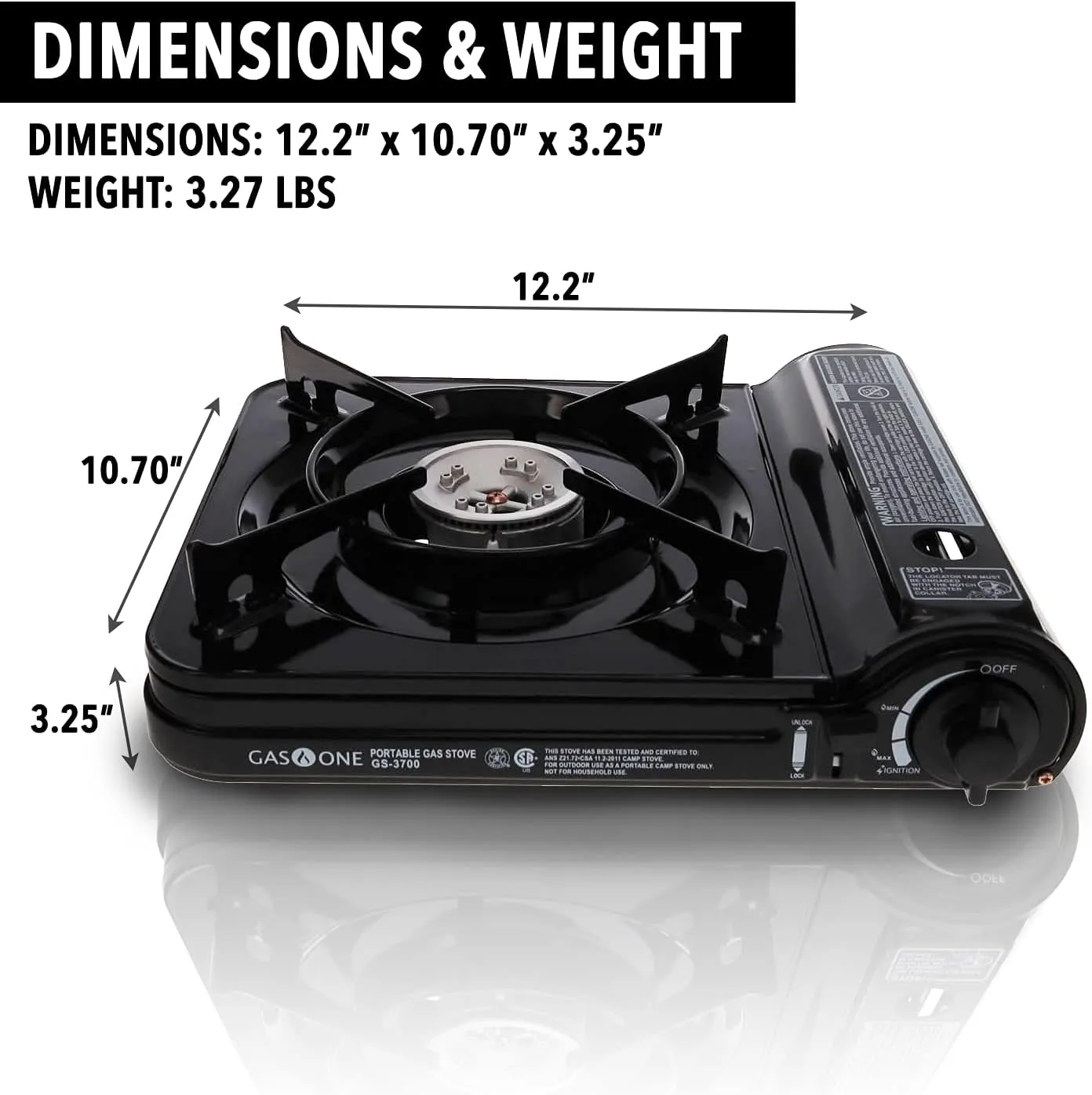 GAS ONE NEW 10,000 BTU CSA List Portable Butane Gas Stove with Carrying Case CSA Listed , Black, 10.9" H x 3.6" W x 12.8" L
