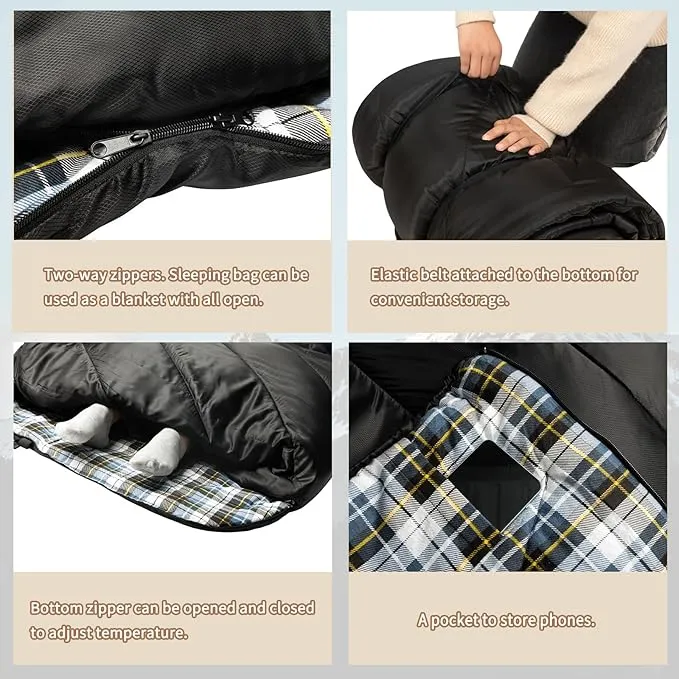 GEERTOP Flannel Sleeping Bag for Adults XXL, Large Wide Camping Sleeping Bag 4 Season, 0 Degree Sleeping Bag for Winter Cold Weather