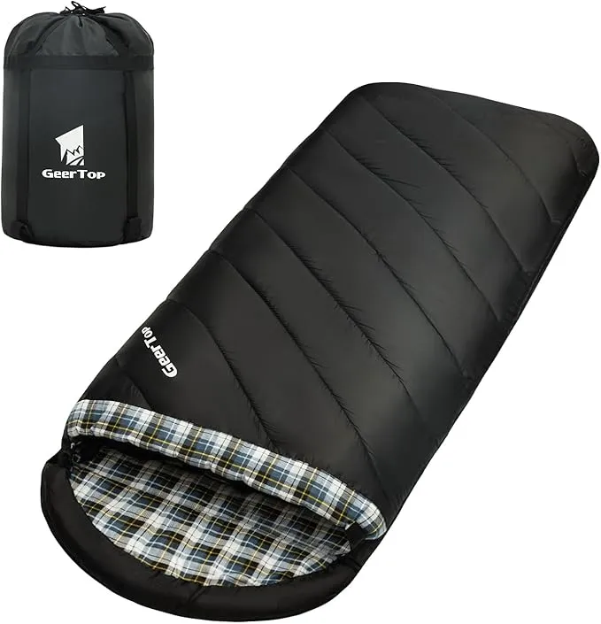 GEERTOP Flannel Sleeping Bag for Adults XXL, Large Wide Camping Sleeping Bag 4 Season, 0 Degree Sleeping Bag for Winter Cold Weather
