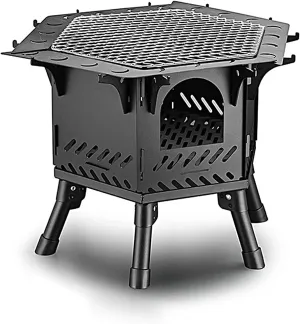 Generic Portable Camping Stove, Wood Burning, Disassembled & Assembled, 3-5 People, 5.7kg, Black, Carbon Steel