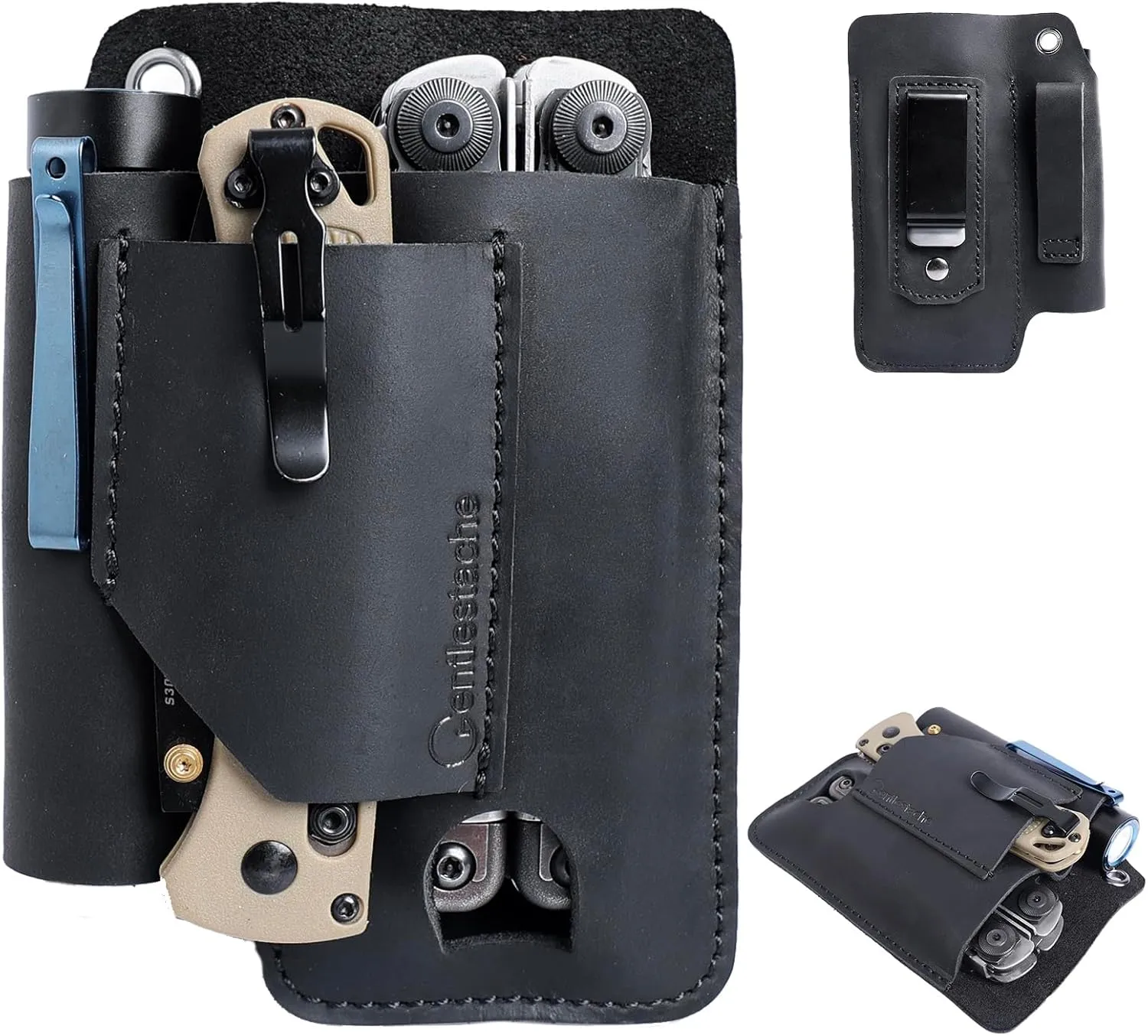 Gentlestache Leather Multitool Sheath - Belt Clip EDC Belt Organizer - Leather Multi Tool Holster for Belt - Multitool Holder