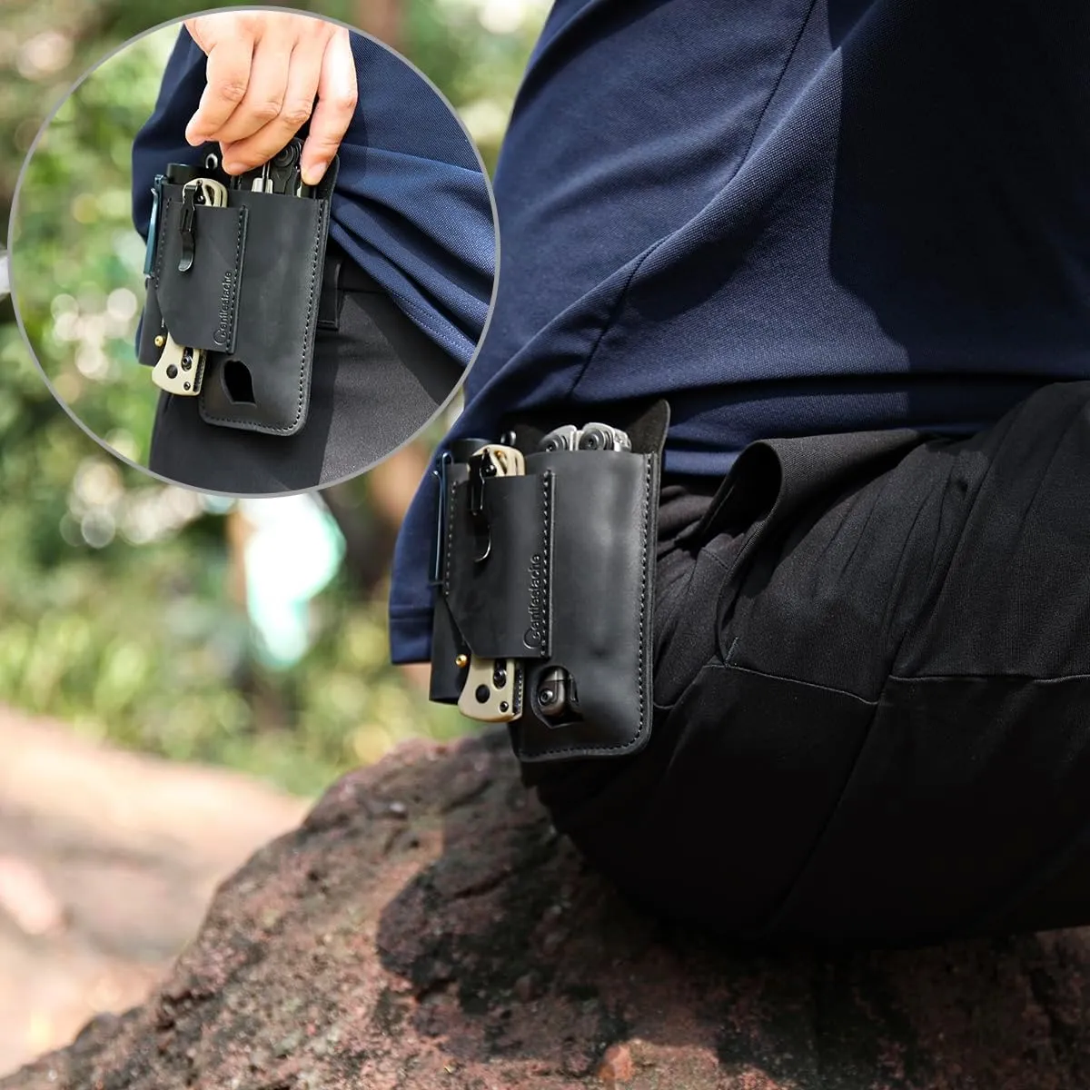 Gentlestache Leather Multitool Sheath - Belt Clip EDC Belt Organizer - Leather Multi Tool Holster for Belt - Multitool Holder