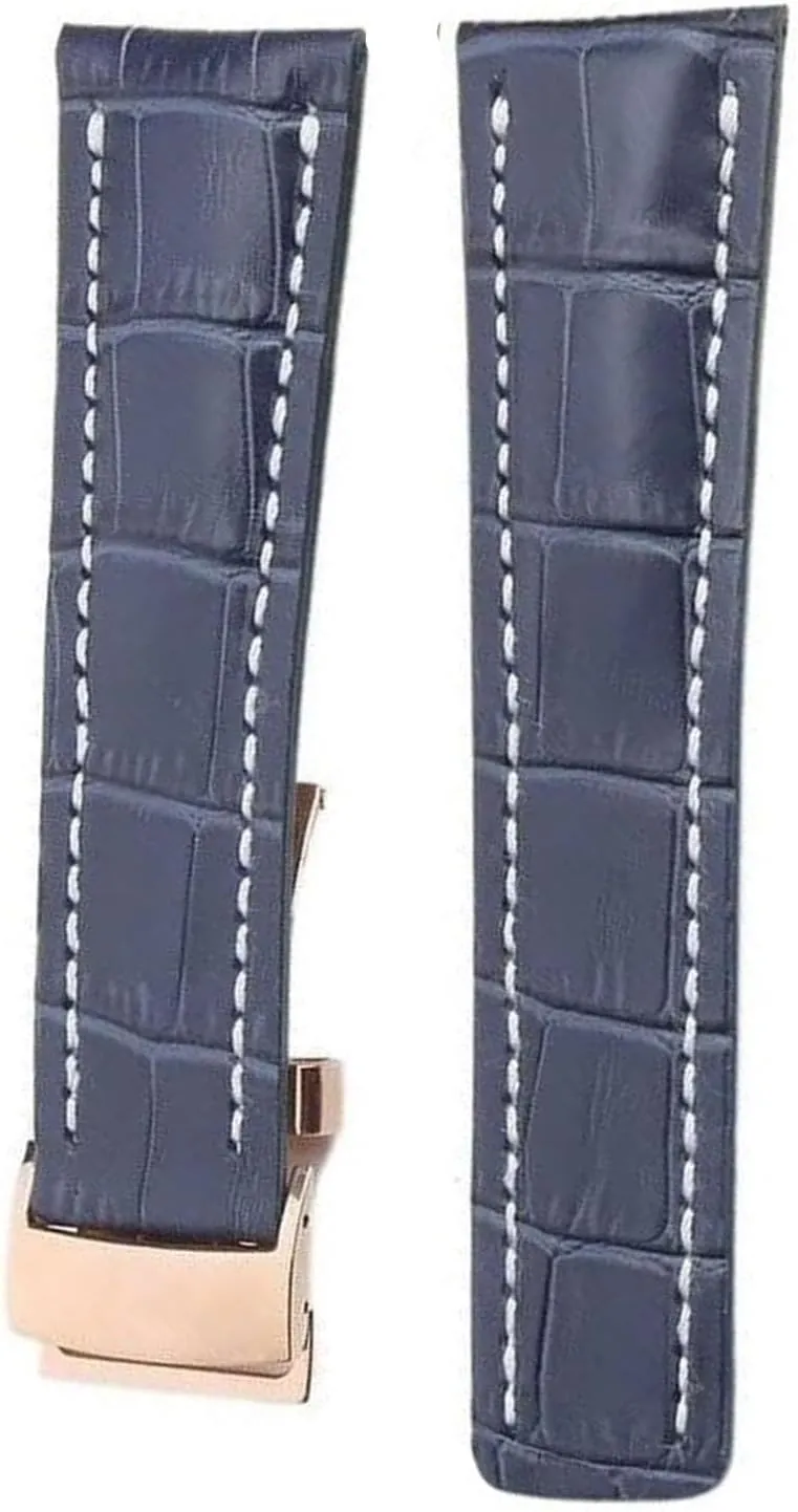 Genuine Leather Bamboo Texture Watch Band For Breitling Black Blue Soft Strap With Clasp Buckle 22 24mm