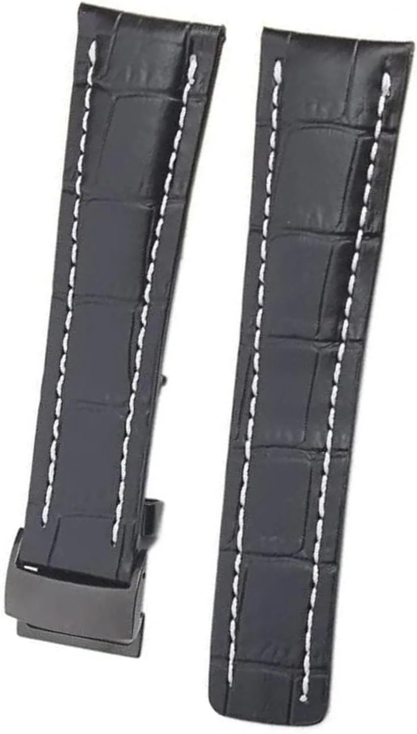 Genuine Leather Bamboo Texture Watch Band For Breitling Black Blue Soft Strap With Clasp Buckle 22 24mm
