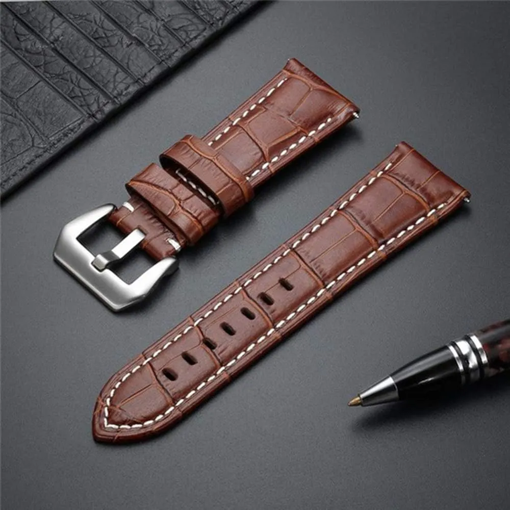 Genuine Leather Watch Band Top Grain Leather Watch Strap Replacement Soft Double-Sided Leather Wrist Watch Smartwatch Stirp for Men 20mm 22mm 24mm 26mm