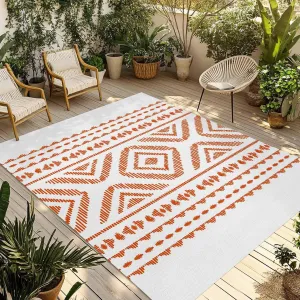 Geometric Orange Outdoor Rug 4x6ft Large Patio Rug,Washable RV Camping Outside Area Runner Rug Mat,Boho Stripes Vintage Farmhouse Texture Carpet for Picnic Backyard Deck Porch Balcony Beach & Indoor