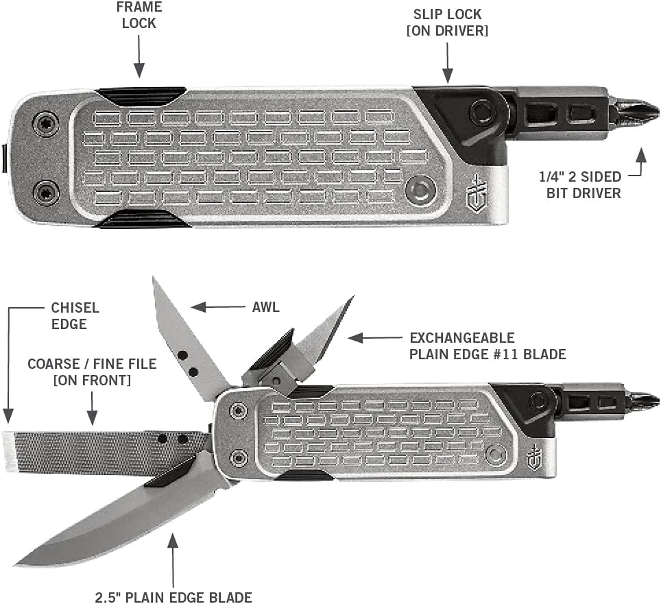 Gerber Gear Lockdown Driver 7-in-1 EDC Multitool - 2.5" Plain Edge Blade, Scissors, Bit Driver - Gifts for Men, Everyday Carry Gear and Survival Equipment - Silver